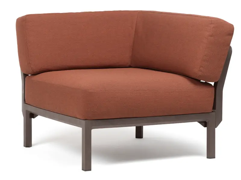 Sillón Maximo Módulo Esquinero con respaldo en 2 laterales (sin apoya brazos) de Nardi color Terra con almohadones Cannella